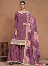 Purple Silk Gota patti Work Sharara Suit